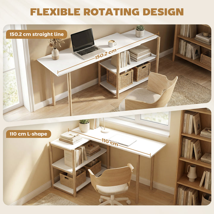 Computer Desk with Storage Shelves Modern Writing Desk Bamboo Frame fo