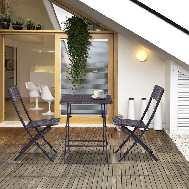 2-Seater Rattan Bistro Set: 1 x table, 2 x chairs-Brown
