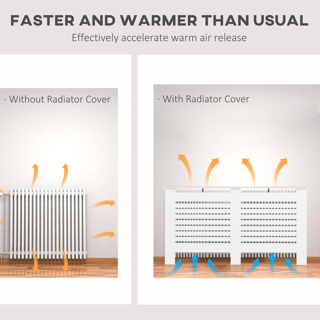 Radiator Cover, Modern MDF White Painted Cabinet with Horizontal Slats for Living Room, Bedroom, 152L x 19W x 81H cm