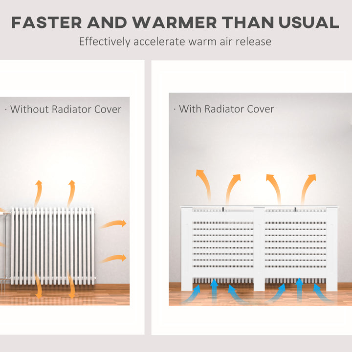 Radiator Cover, Modern MDF White Painted Cabinet with Horizontal Slats for Living Room, Bedroom, 152L x 19W x 81H cm