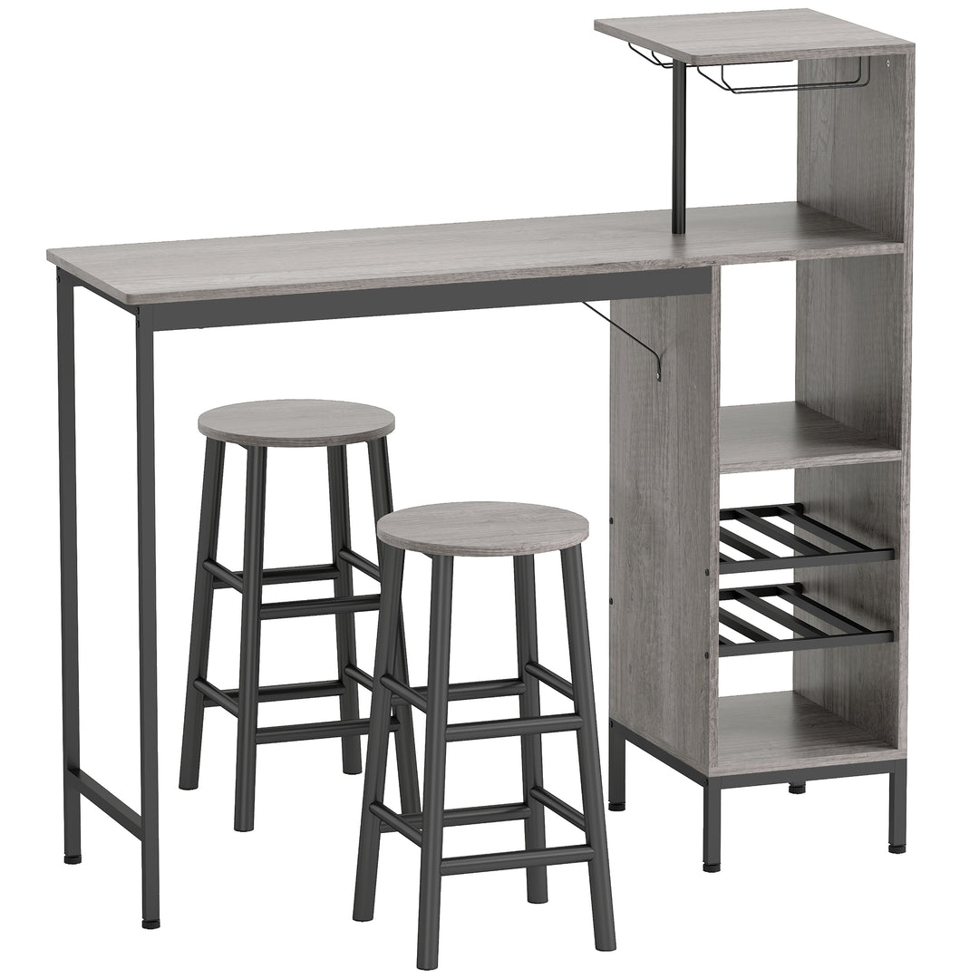 3 Pieces Dining Room Set, 2 Round Stools with Footrest, 6-Tier Dining 