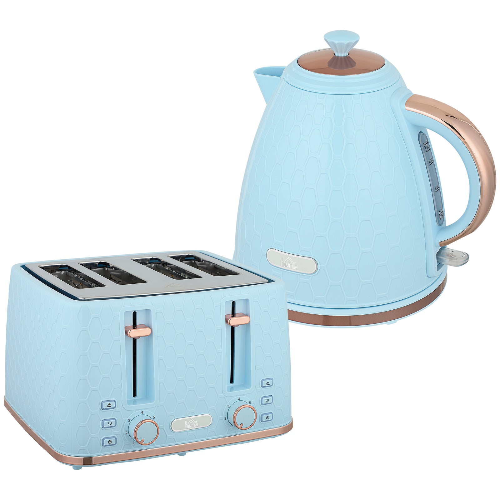 Kettle and Toaster Set, 1.7L 3000W Fast Boil Jug Kettle, 4 Slice Toaster with 7 Level Browning Controls, Light Blue