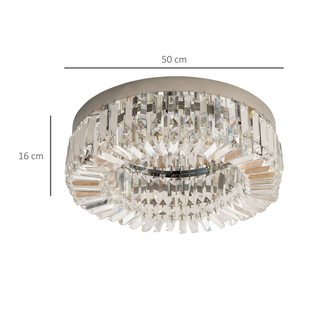 HOMCOM Modern Crystal Ceiling Lamp, Chandelier Ceiling Light for Living Room, Bedroom, Dining Room, Hall, Silver | Aosom UK