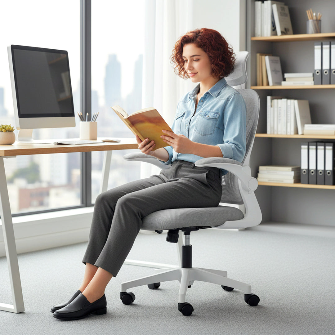 Ergonomic Office Chair with Foldable Backrest, 2D Headrest
