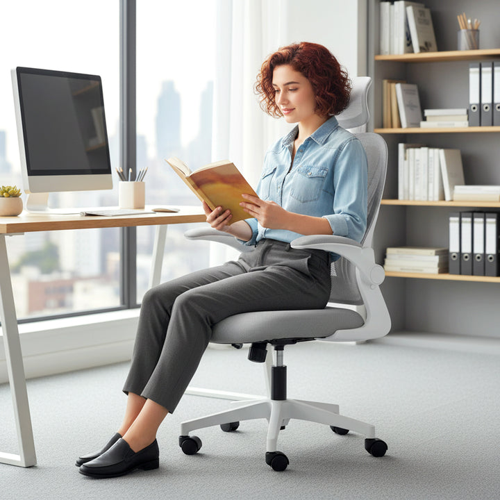 Ergonomic Office Chair with Foldable Backrest, 2D Headrest
