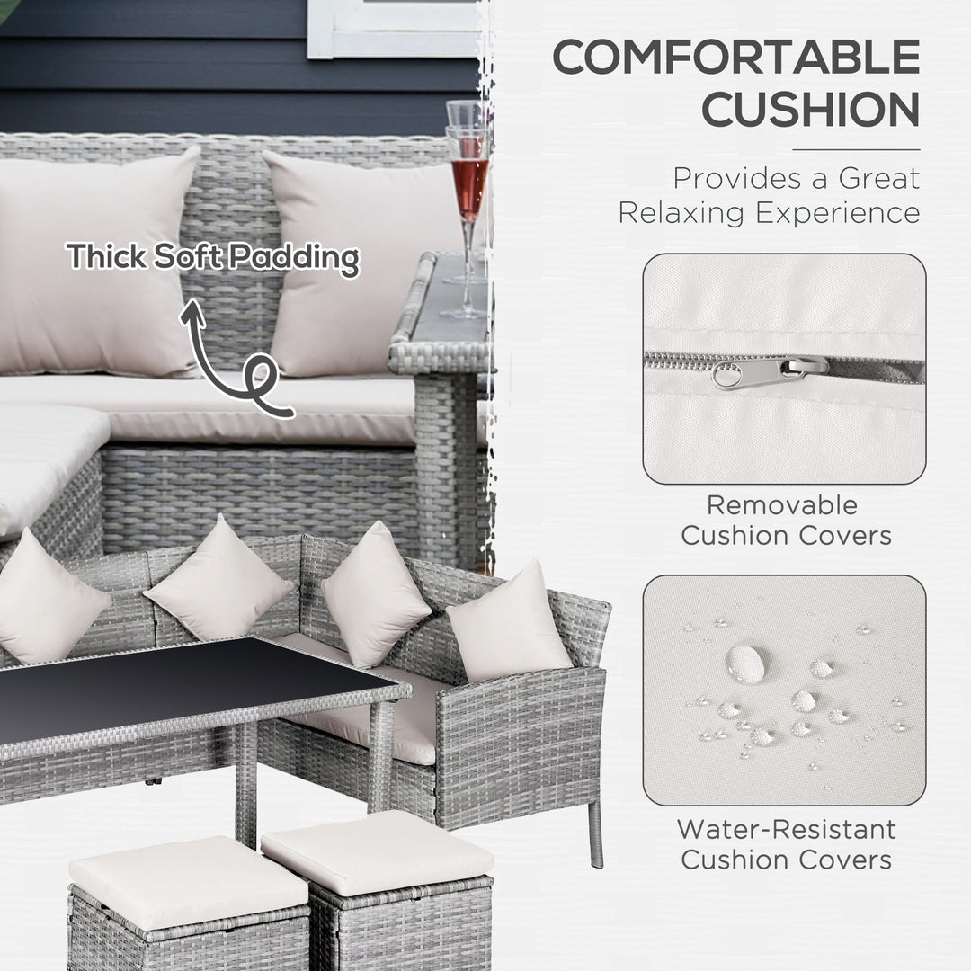 MCL 6-Seater Rattan Dining Set Sofa Table Footstool Outdoor w/ Cushion Garden Furniture