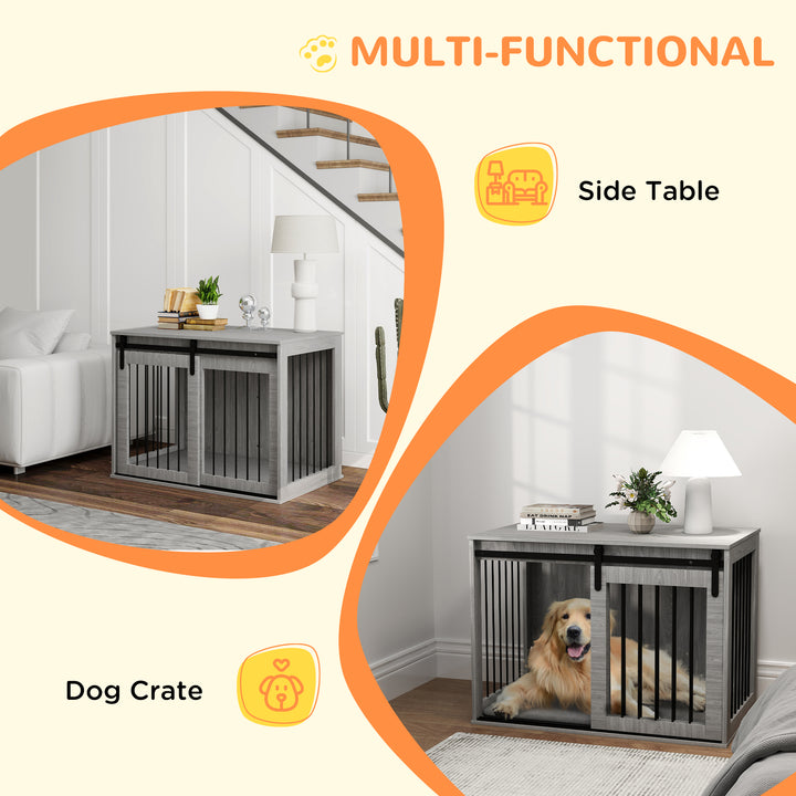 PawHut 100cm Dog Crate Furniture with Removable Cushion for Large Dogs - Grey | Aosom UK