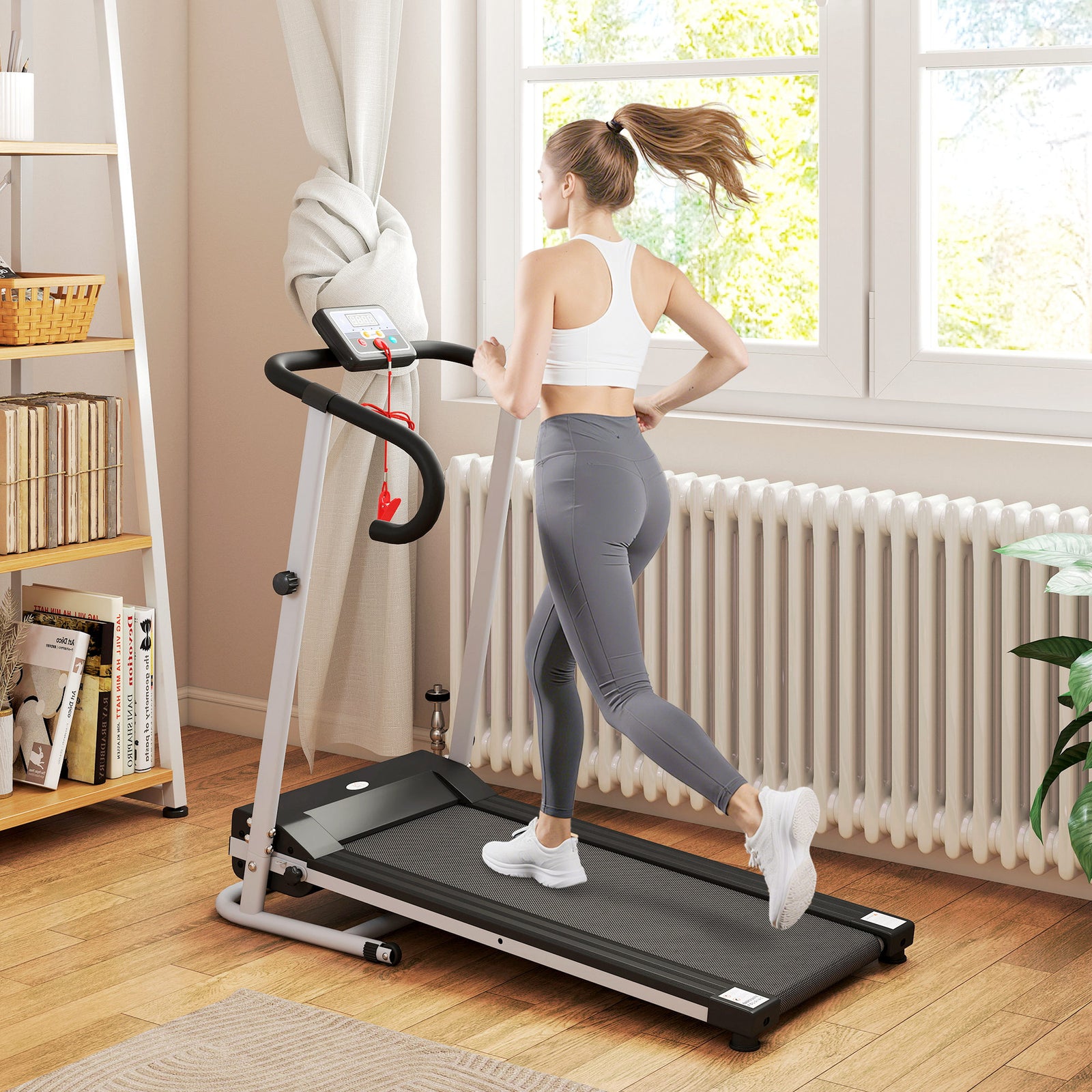 Folding Treadmill with Incline, Walking Pad Treadmill for Home, 1-10km/h Under Desk Running Machine with LCD Display and Wheels, No Assembly, Grey