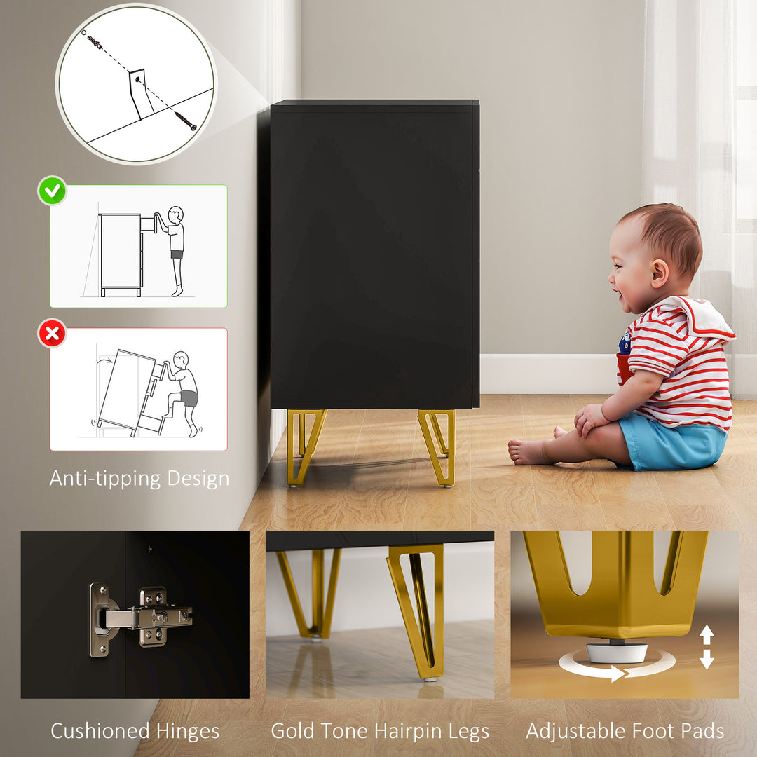 Modern Luxe High Gloss Sideboard, with Hairpin Legs - Black