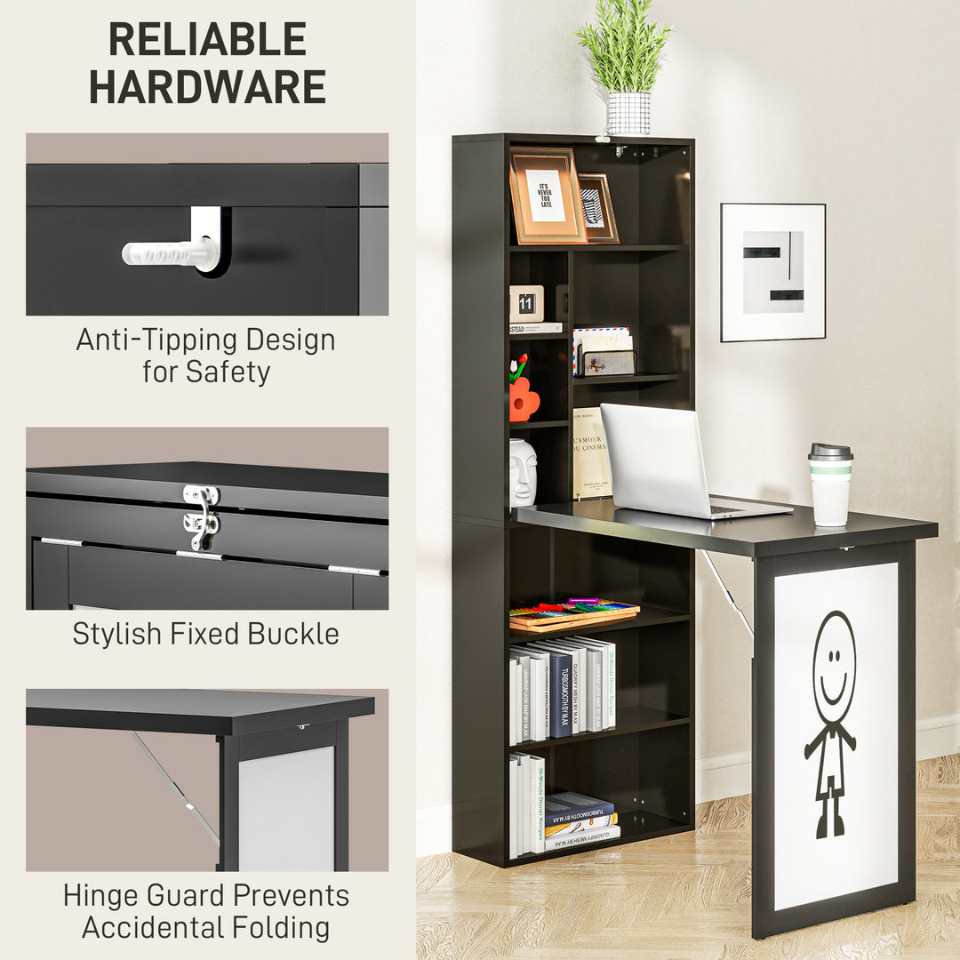 Three-Part Work Desk, with Storage and Writing Board - Black