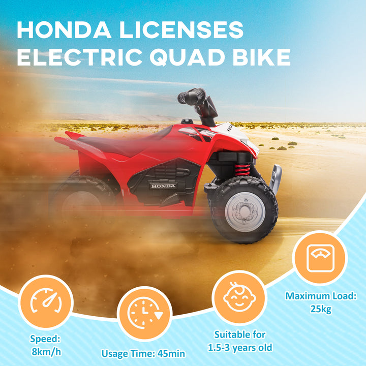 AIYAPLAY Honda Licensed Electric Ride on Cars Kids Car Kids Electric Quad Bike 6V ATV Ride On, 4 Pack, for 1.5-3 Years Red | Aosom UK