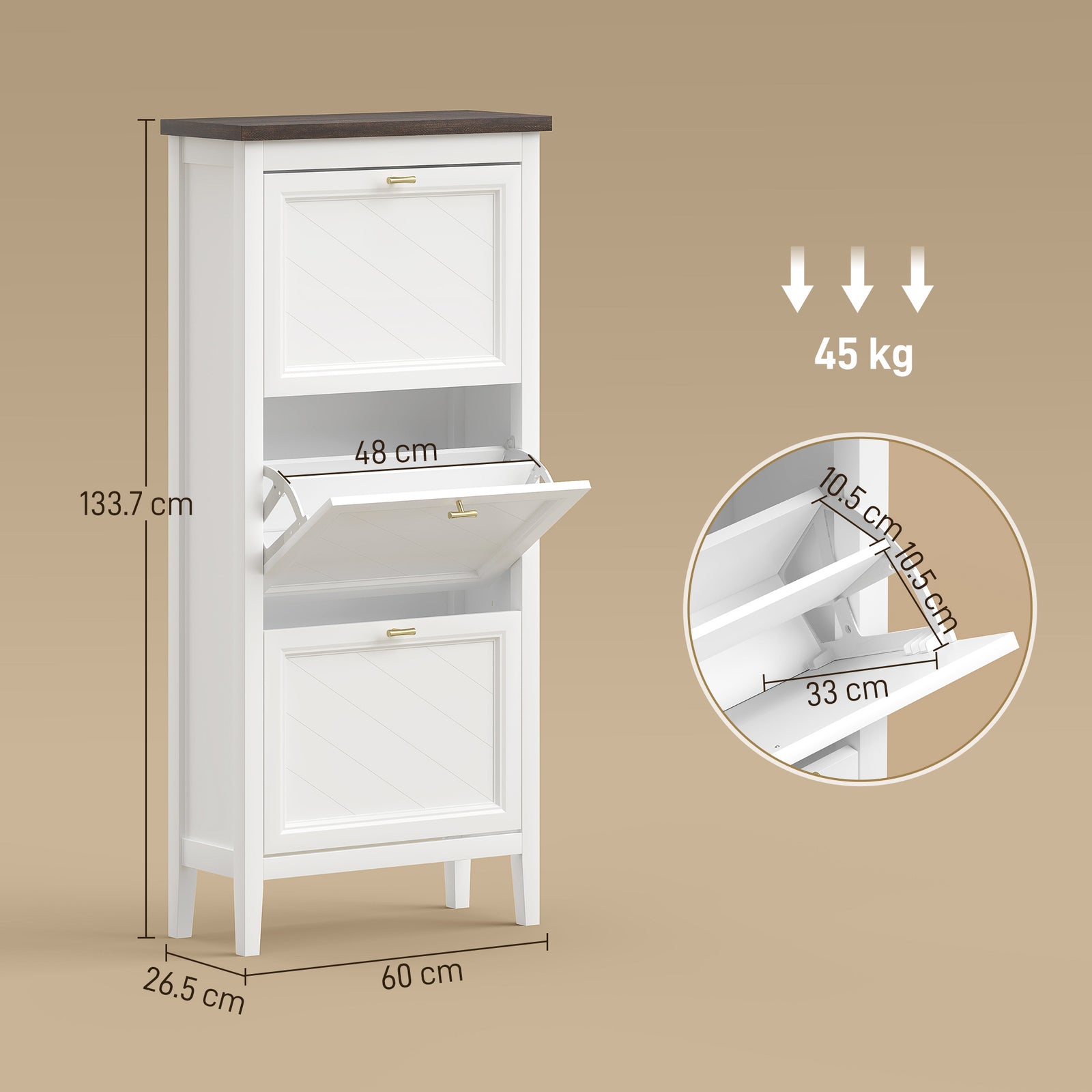 Shoe Cabinet with 3 Flip Drawers, Farmhouse Narrow Shoe Storage Cabine