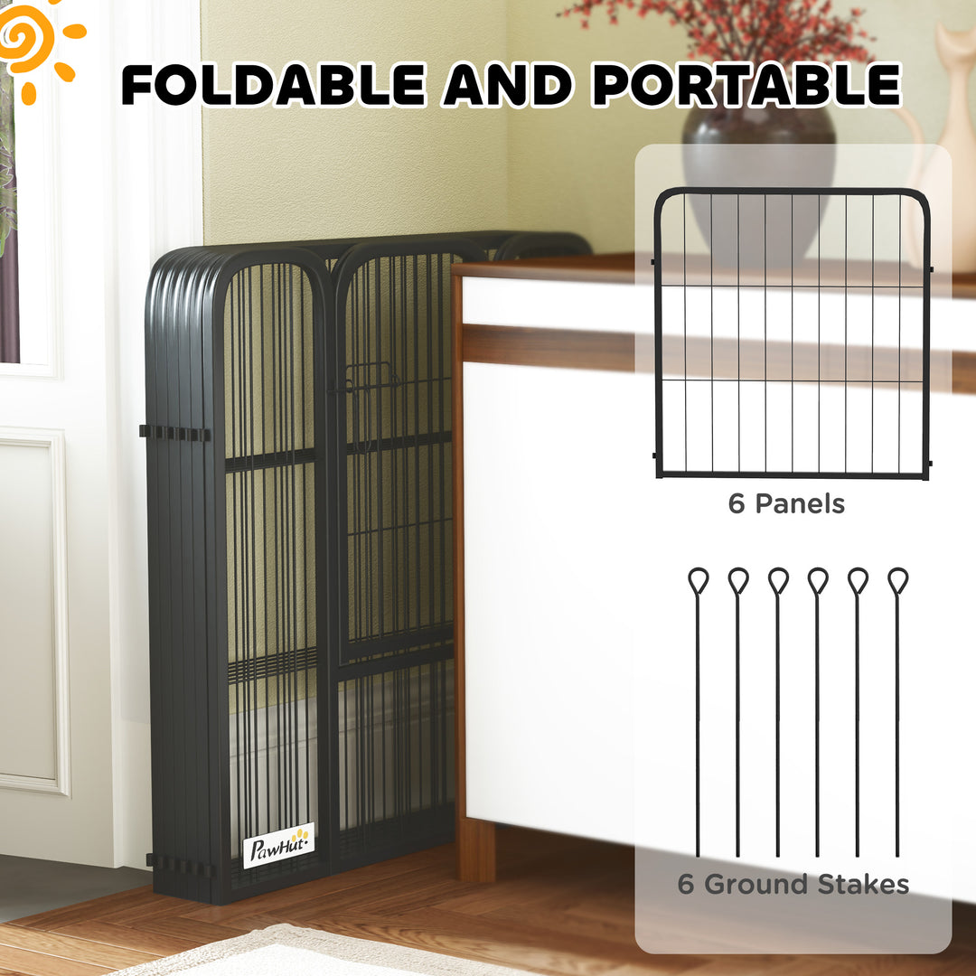 Six-Panel Dog Playpen with Door, for Small Dogs, Indoors, Outdoors, 60cm Tall, Black
