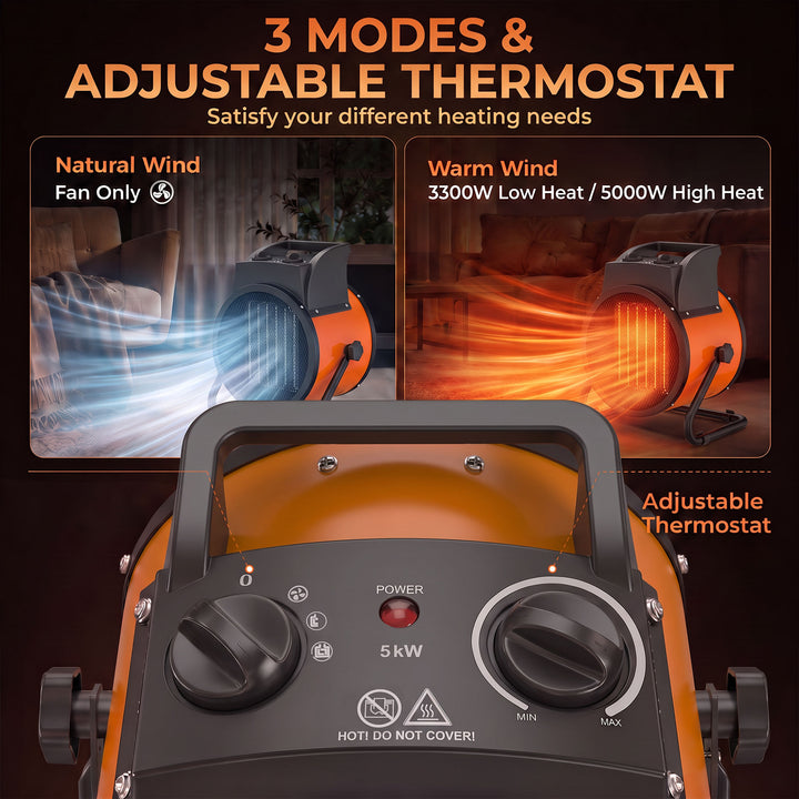 Industrial Fan Heater 5000W with Tilting, Electric Ceramic Space - view 6