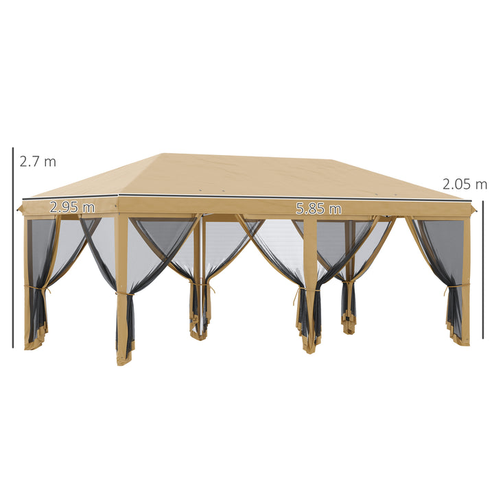 3 x 6m Pop Up Gazebo, Outdoor Canopy Shelter, Marquee Party Wedding Tent with 6 Mesh Walls and Carry Bag, Beige