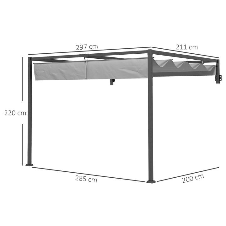 2 x 3(m) Lean To Steel Pergola, with Moving Fabric Canopy - Dark Grey