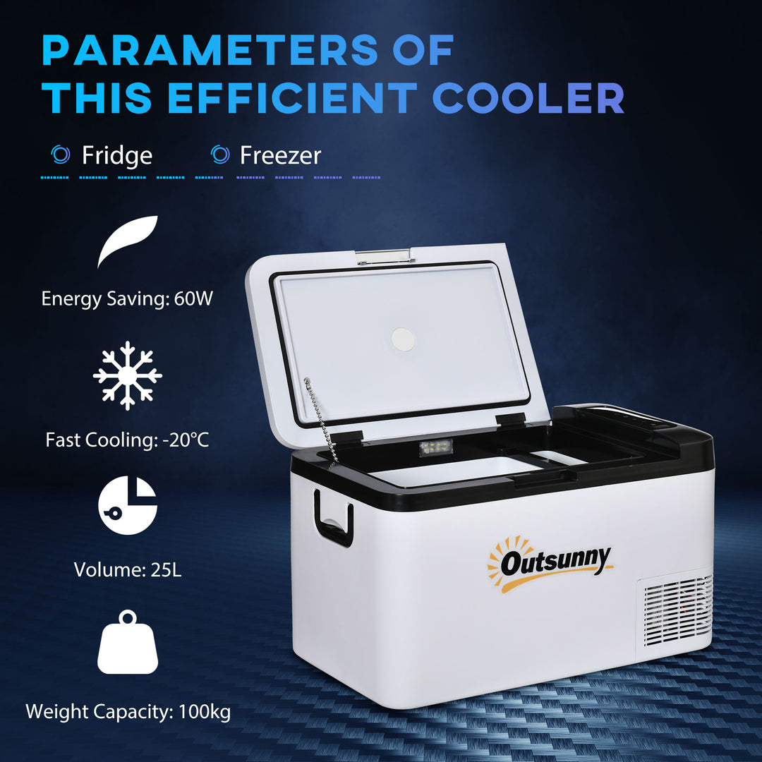Outsunny Portable Car Fridge Freezer, 25L, 12V, with LED Light, Foldable Handles, Compressor Cooling for Camping, RV, Travel, Grey