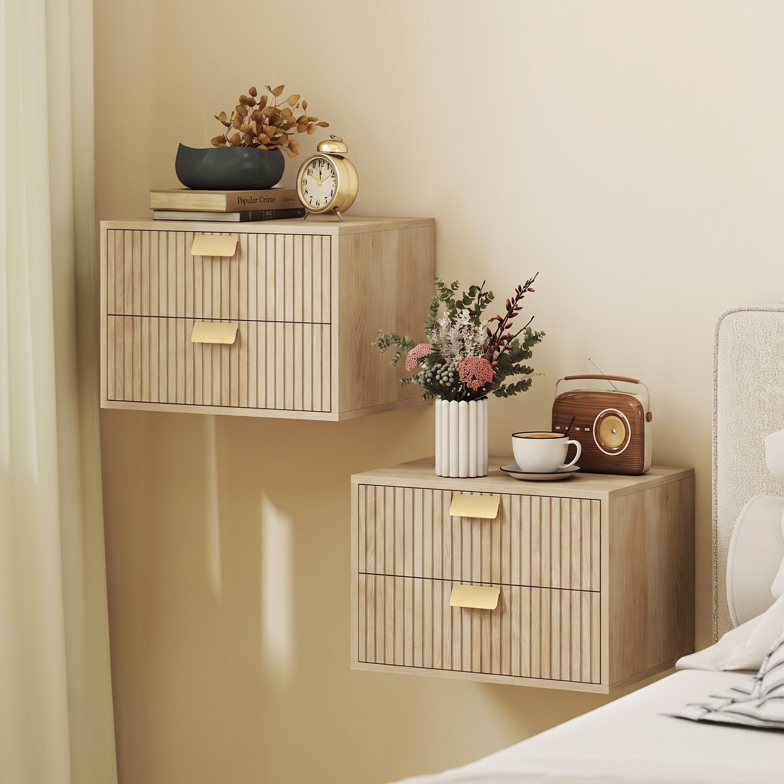 Modern Floating Nightstands Set of 2, Wall Mounted Bedside Tables with