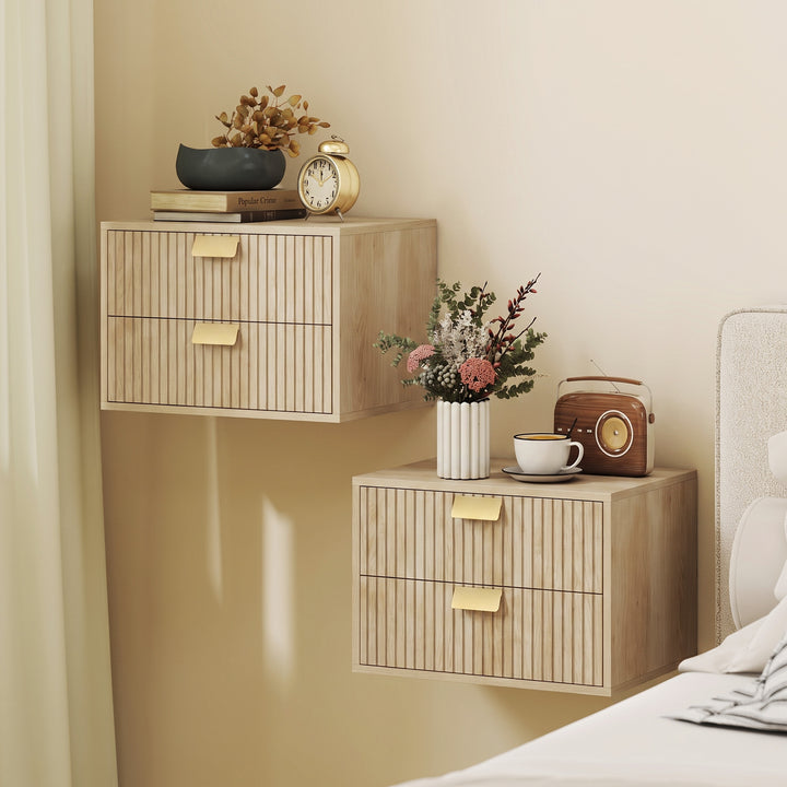 Modern Floating Nightstands Set of 2, Wall Mounted Bedside Tables with