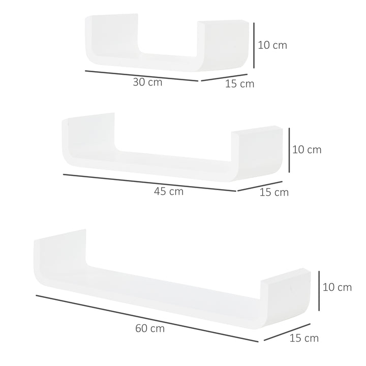 MCL Floating Shelves, Set of 3 Wall Shelf, Shelves for Wall Invisible Mounting, Bedroom Living Room, White