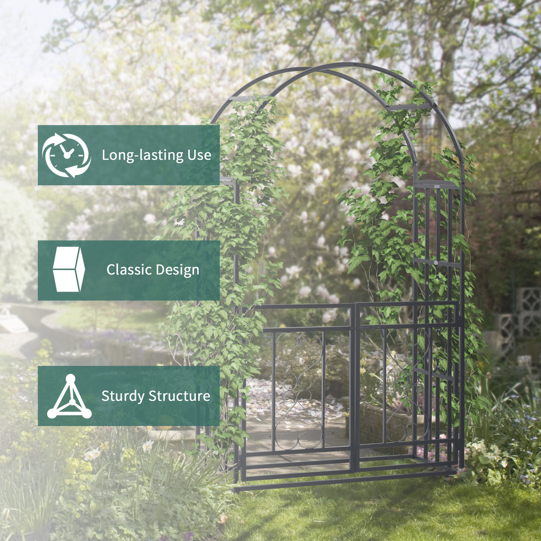 Outdoor Garden Arch with Double Gates, Metal Garden Arbor for Climbing Plants, Roses, Vines, Wedding Arch for Outdoor, 114L x 50W x 206H cm, Dark Grey