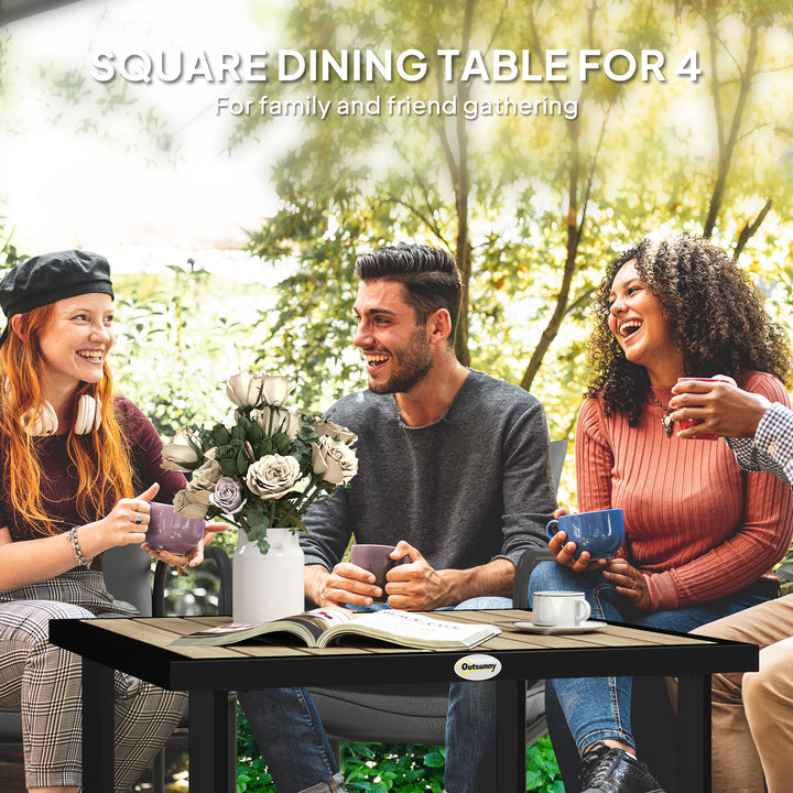 Square Garden Dining Table with 5.4cm Parasol Hole, Slatted Top, Metal Frame, 86 x 86 x 71cm, Brown