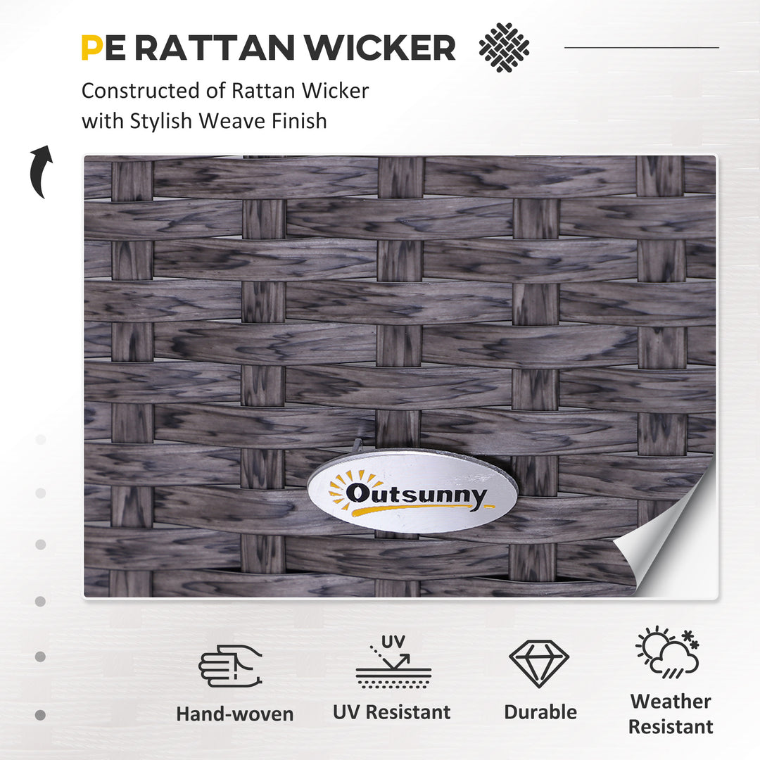 MCL 5 Pieces PE Rattan Garden Furniture Set with 10cm Thick Padded Cushions, Wicker Weave Outdoor Seating Chairs with 2 Armchairs, 2 Stools, Glass Top Table, Dark Grey