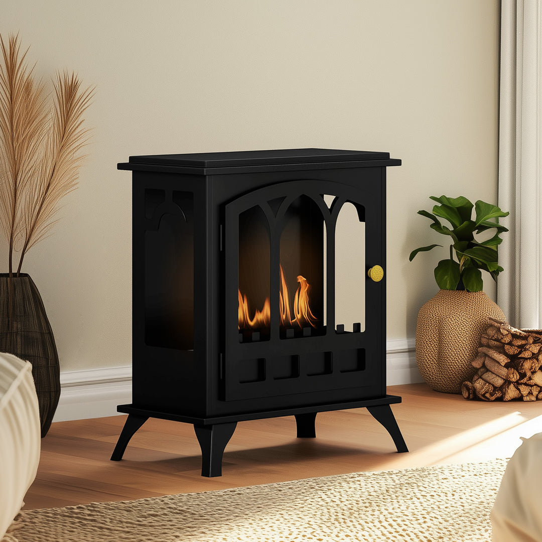 Ethanol Fireplace Stove, Freestanding Bioethanol Fire, Indoor Ethanol Burner with 0.9 Litres Volume, Burns for Up to 3.3 Hours, 21 Inch, Black