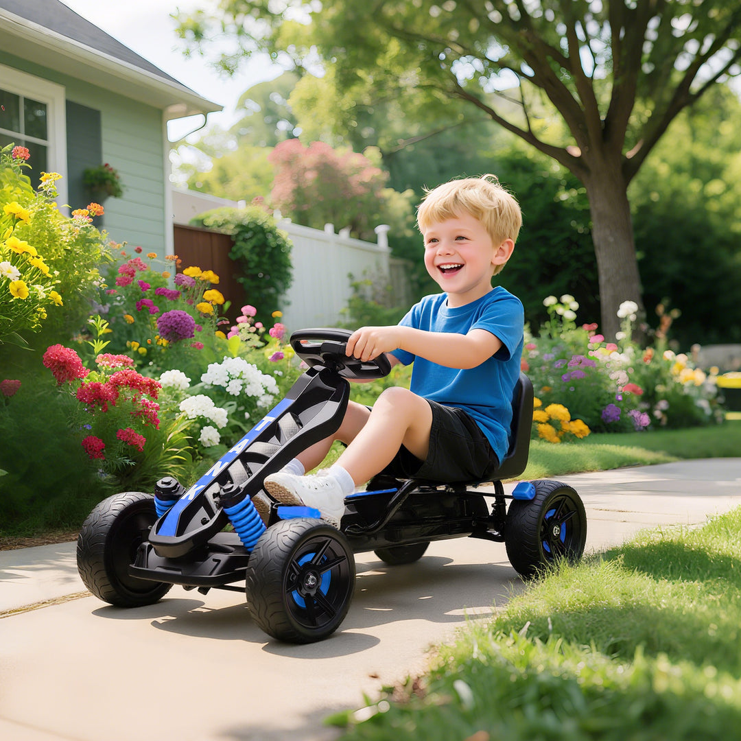 AIYAPLAY Pedal Go kart for Kids Ages 3-6 Years, with Automatic Clutch, Brake, EVA Anti-Slip Wheels, Blue