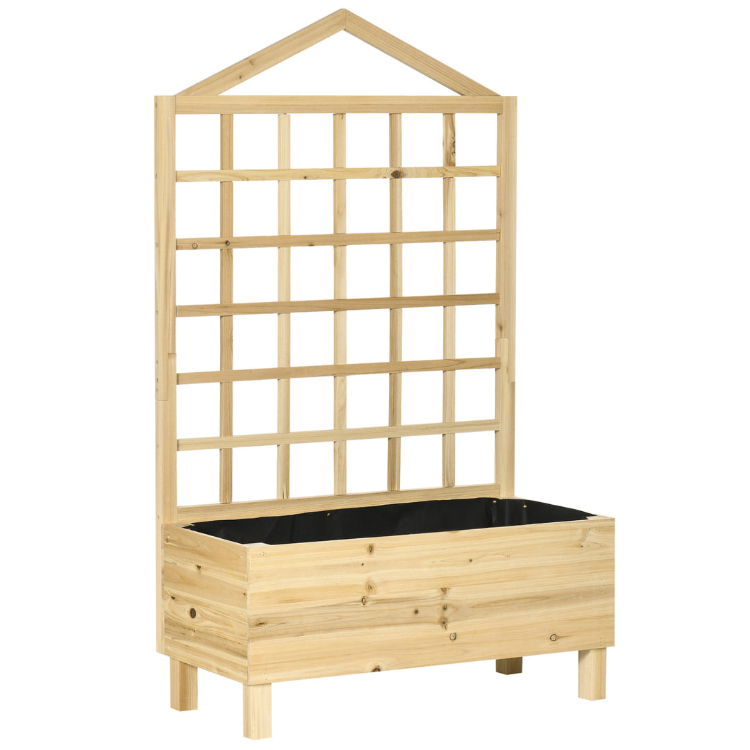 Garden Planters with Trellis for Vine Climbing, Distressed Wooden Raised Beds, 90x43x150cm, Natural Tone