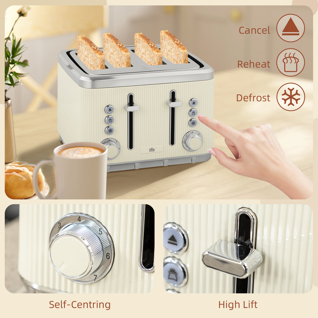 Electric Kettle and Toaster Set, 3000W 1.7L UK Strix Thermostat Rapid Boil Jug Kettle with Limescale Filter, Cool Touch Body, 4 Slice Toaster with 7 Browning Controls, Crumb Tray, Cream