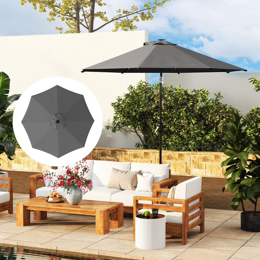 3 m Replacement Parasol Canopy with Top Vent, UPF 50+ Garden Parasol Replacement Canopy, 8 Rib Parasol Cover Replacement Fits Various Frames, Grey
