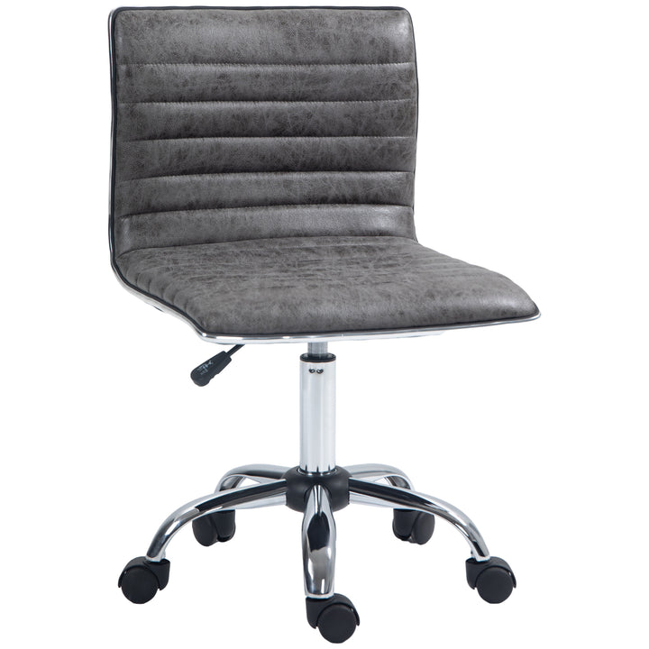 Armless Task Desk Chair, Swivel Office Chair with Microfibre Cloth, Adjustable Seat Height, Chrome Base, Wheels for Home, Grey