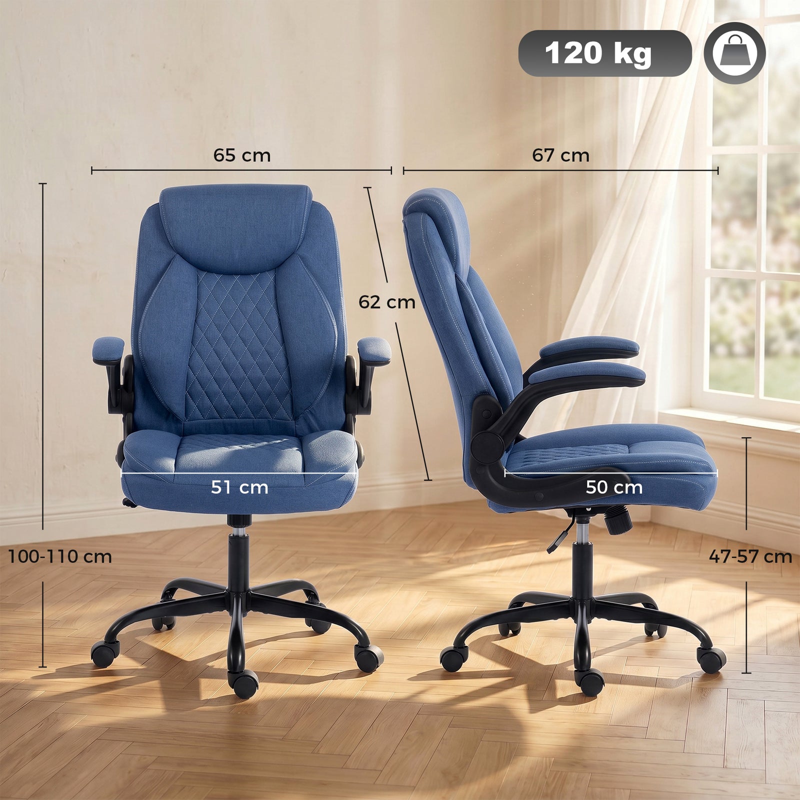Linen-Look Computer Desk Chair, Executive Office Chair with Flip-Up Ar