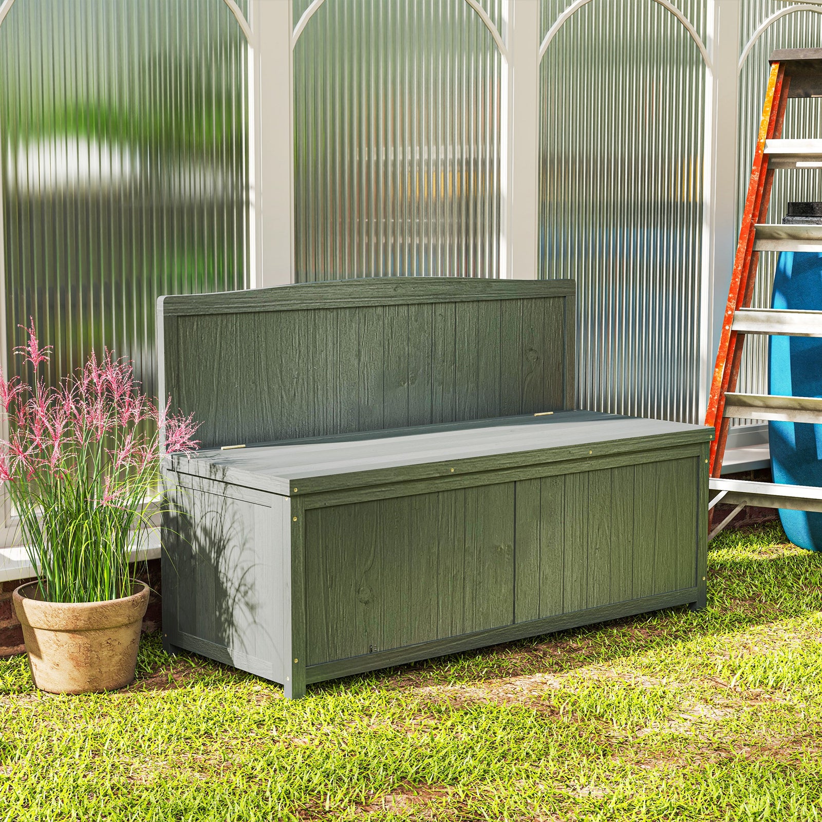 Wood Storage Bench for Patio Furniture, Outdoor Garden Seating Tools, 