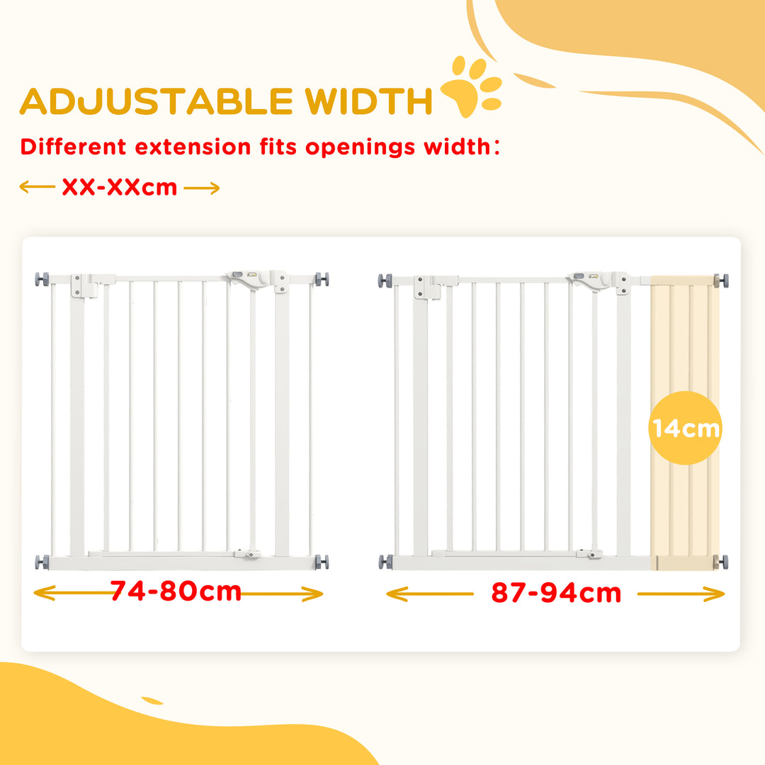 PawHut Flexible Pet Gate: Adjustable Metal Barrier for Dogs, 74-94cm Width, Secure Fit, White | Aosom UK