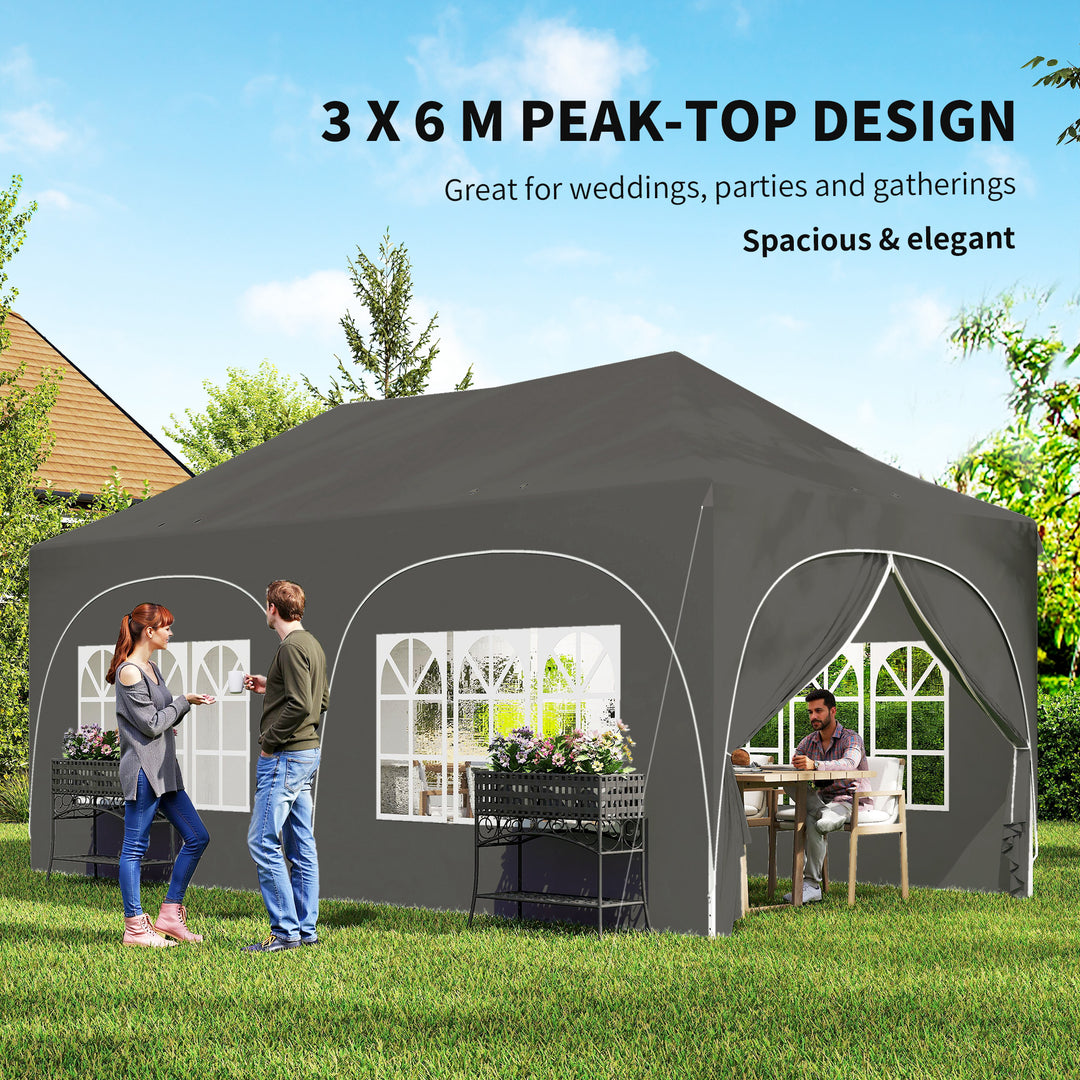 3 x 6m Pop Up Gazebo Shelter with Sides, 6 Sandbags, Peak Top Garden P