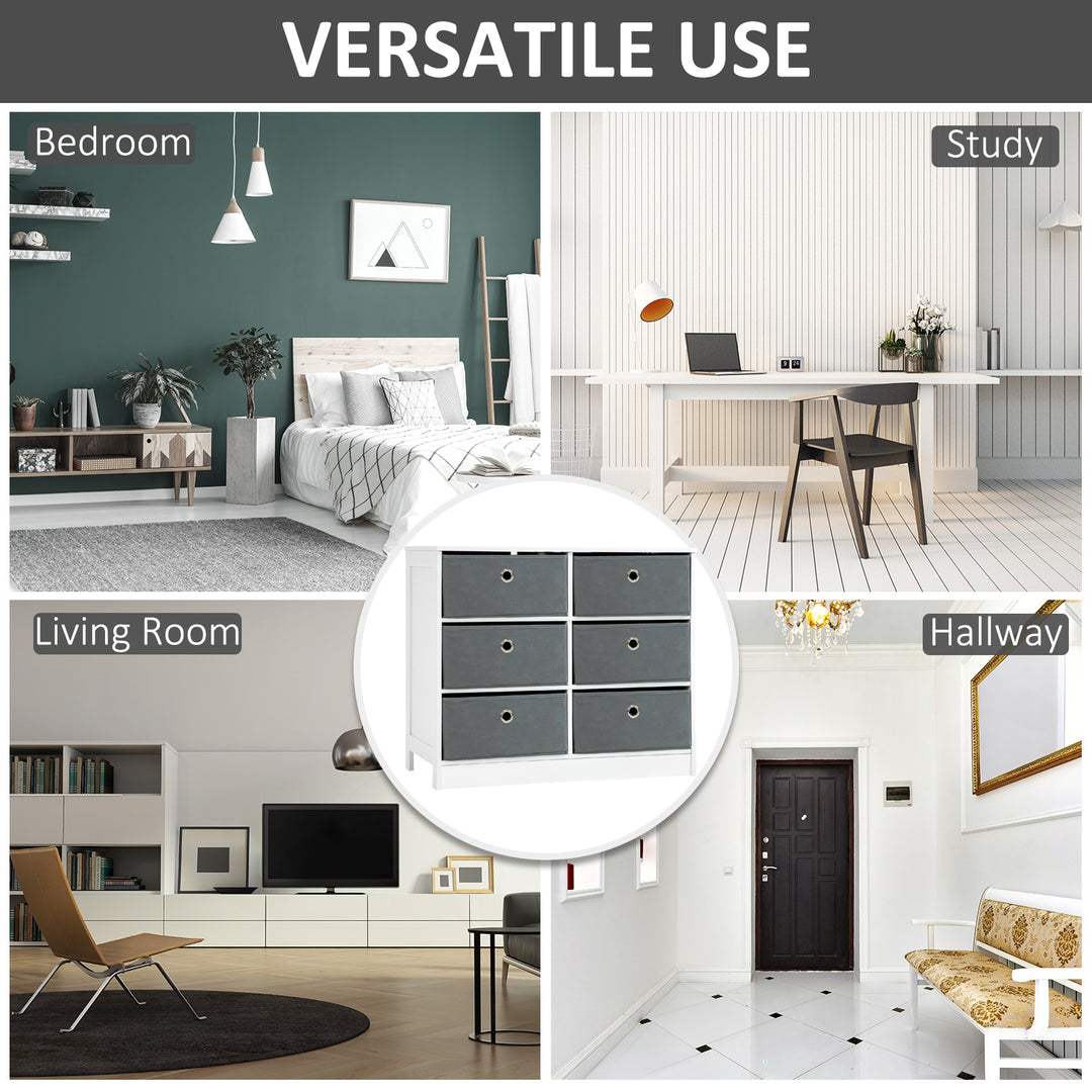 MCL Chests of Drawer, Fabric Dresser Storage Cabinet with 6 Drawers for Bedroom, Living Room and Hallway, White and Grey