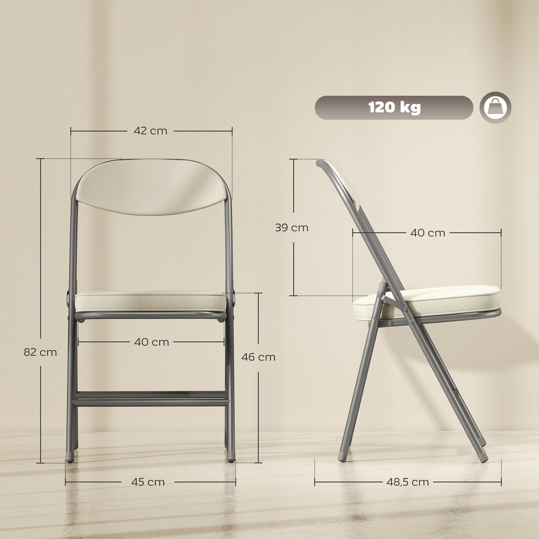 Set of Four Folding Corduroy Seat Chairs, Cream