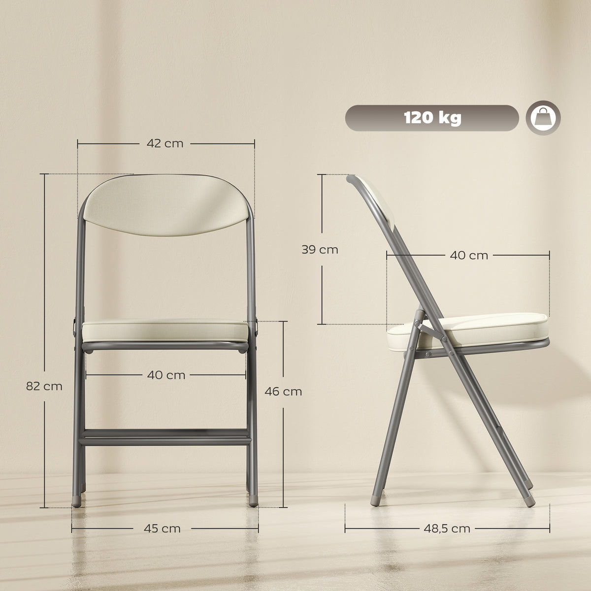 Set of Four Folding Corduroy Seat Chairs, Cream