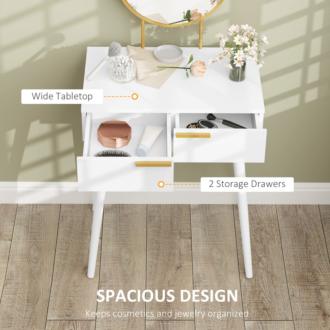 Elegant Dressing Table, with Round Mirror, 60 x 40 x 123 cm - White