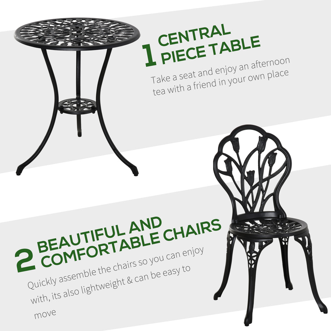 Three-Piece Aluminium Floral Bistro Garden Set - Black