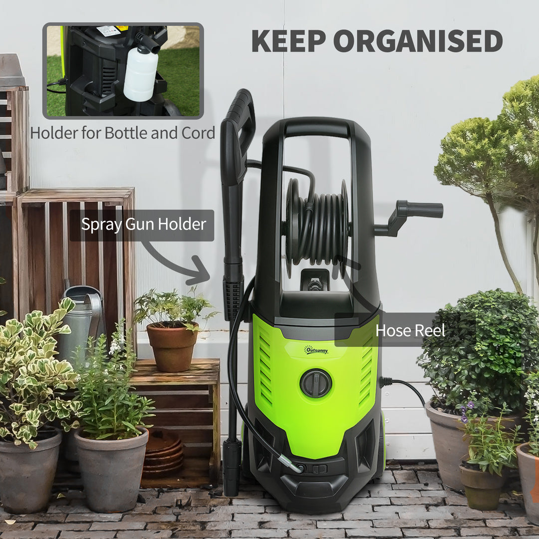 2200W High Pressure Washer, 170 Bar Pressure, 420 L/h Flow, Portable Electric Power Washer Jet Wash Cleaner with Adjustable Nozzle 6M Hose and Hose Reel for Home Patio Car Driveway