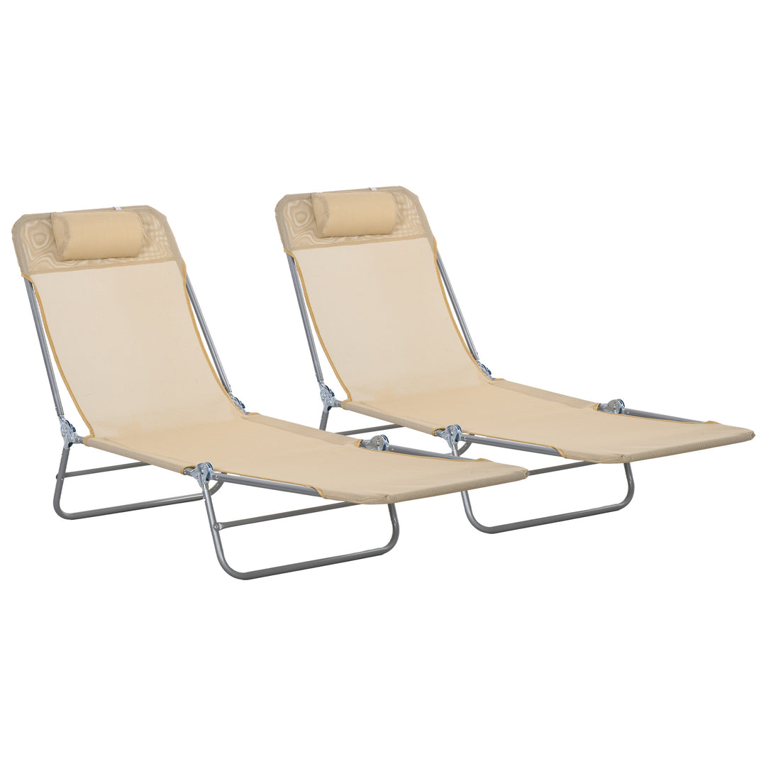 Set of Two Steel Frame Sun Loungers, with Reclining Backs - Brown