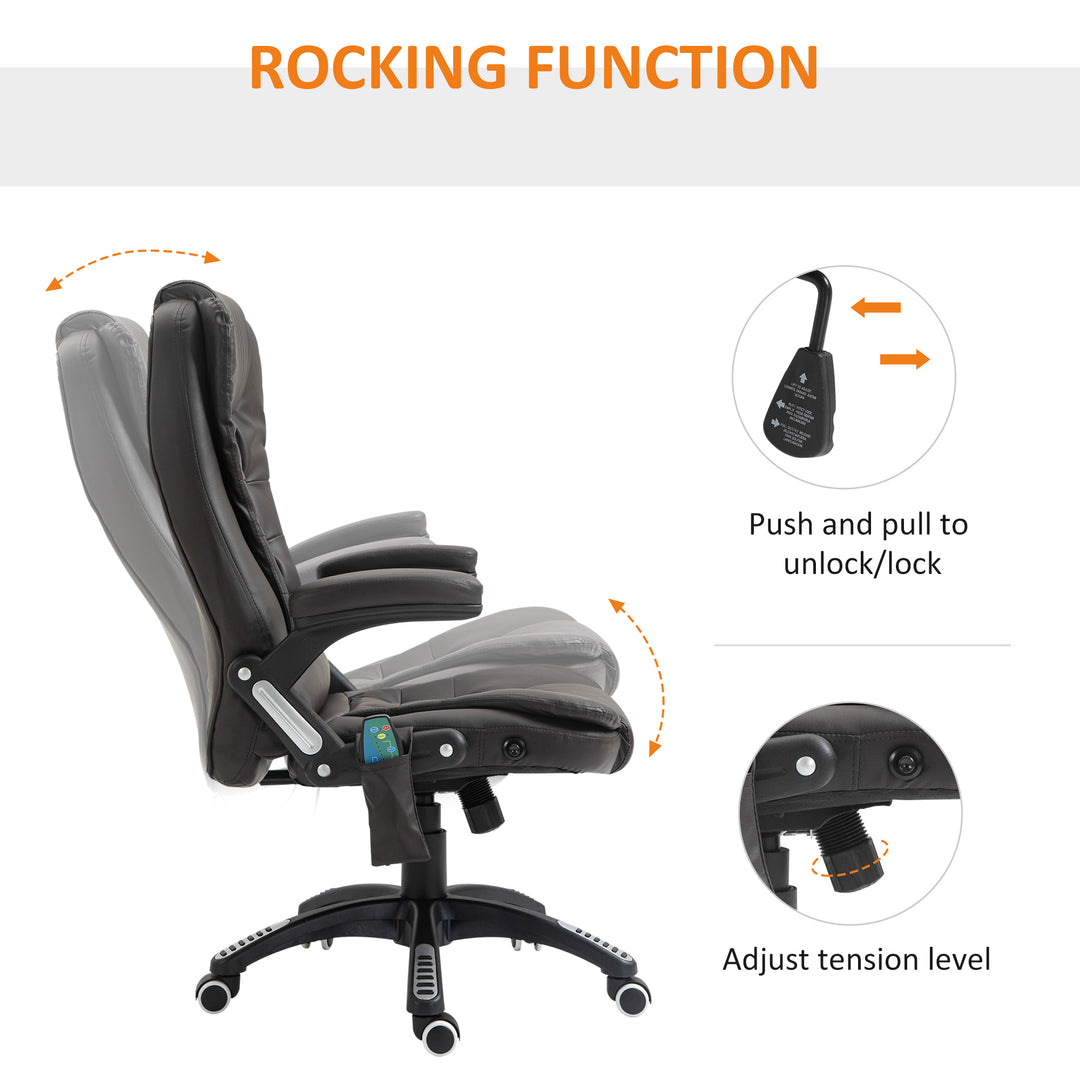 6-Point Massage Office Chair with Seat Heated for Home Office, PU Leather High Back Executive Desk Chair with Adjustable Height and 360° Swivel for Work Study, Brown
