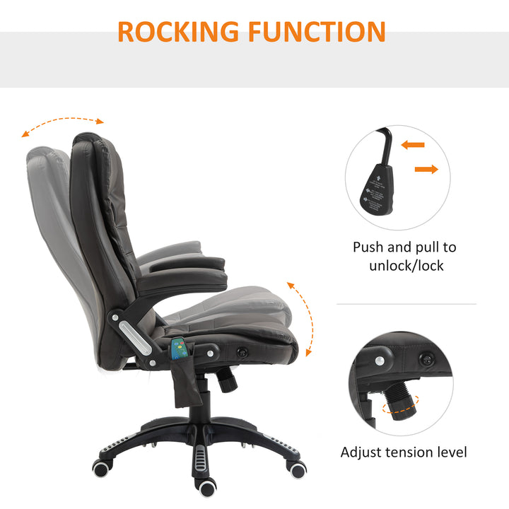 6-Point Massage Office Chair with Seat Heated for Home Office, PU Leather High Back Executive Desk Chair with Adjustable Height and 360° Swivel for Work Study, Brown