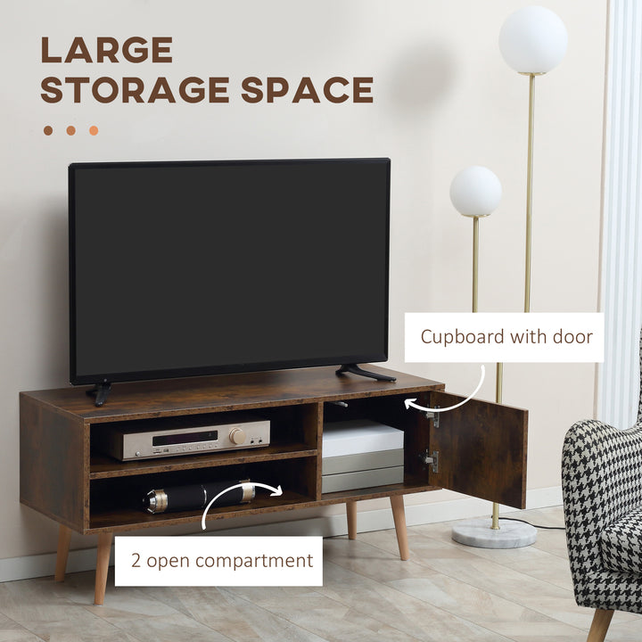 TV Stand Cabinet up to 55 Inches, TV Unit with Single Door and Open Shelves, Cable Holes for Living Room, Bedroom, Brown