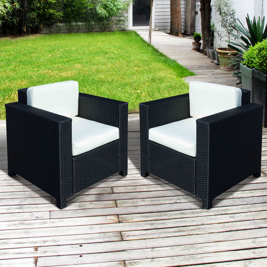 MCL 2 Rattan Garden single Seater Chair All Weather Wicker Weave Single Sofa chair armchair Patio Black