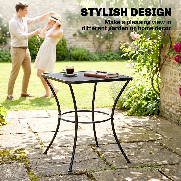 60cm Square Garden Table, Outdoor Metal Bistro Side Desk with Mesh Top
