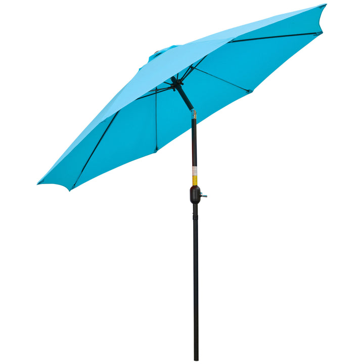 Outsunny 2.6M Patio Sun Umbrella with Tilt, Crank, 8 Ribs Aluminium Frame, Shade Shelter Canopy, Blue | Aosom UK